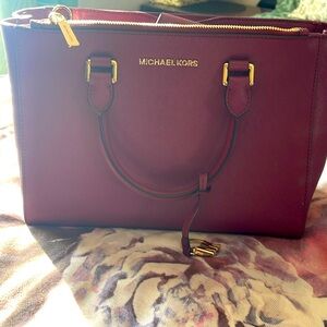 Michael Kors deep red women’s  leather satchel
